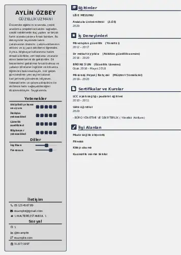 Güzellik Uzmanı Cv Örnekleri  cv indir